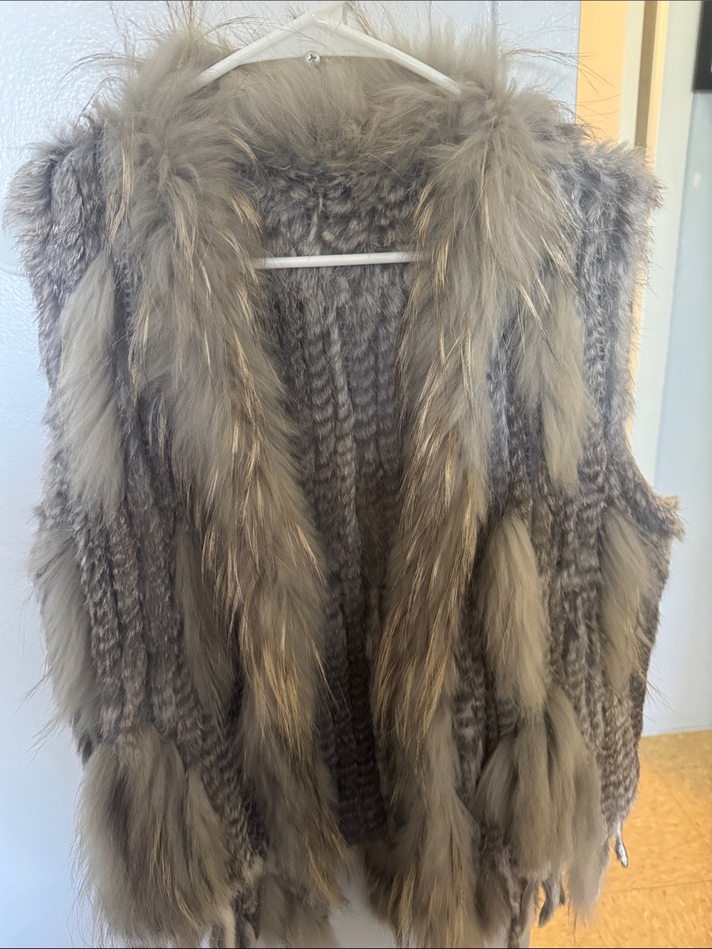 Faux Fur Knit Vest - Taupe/Gray